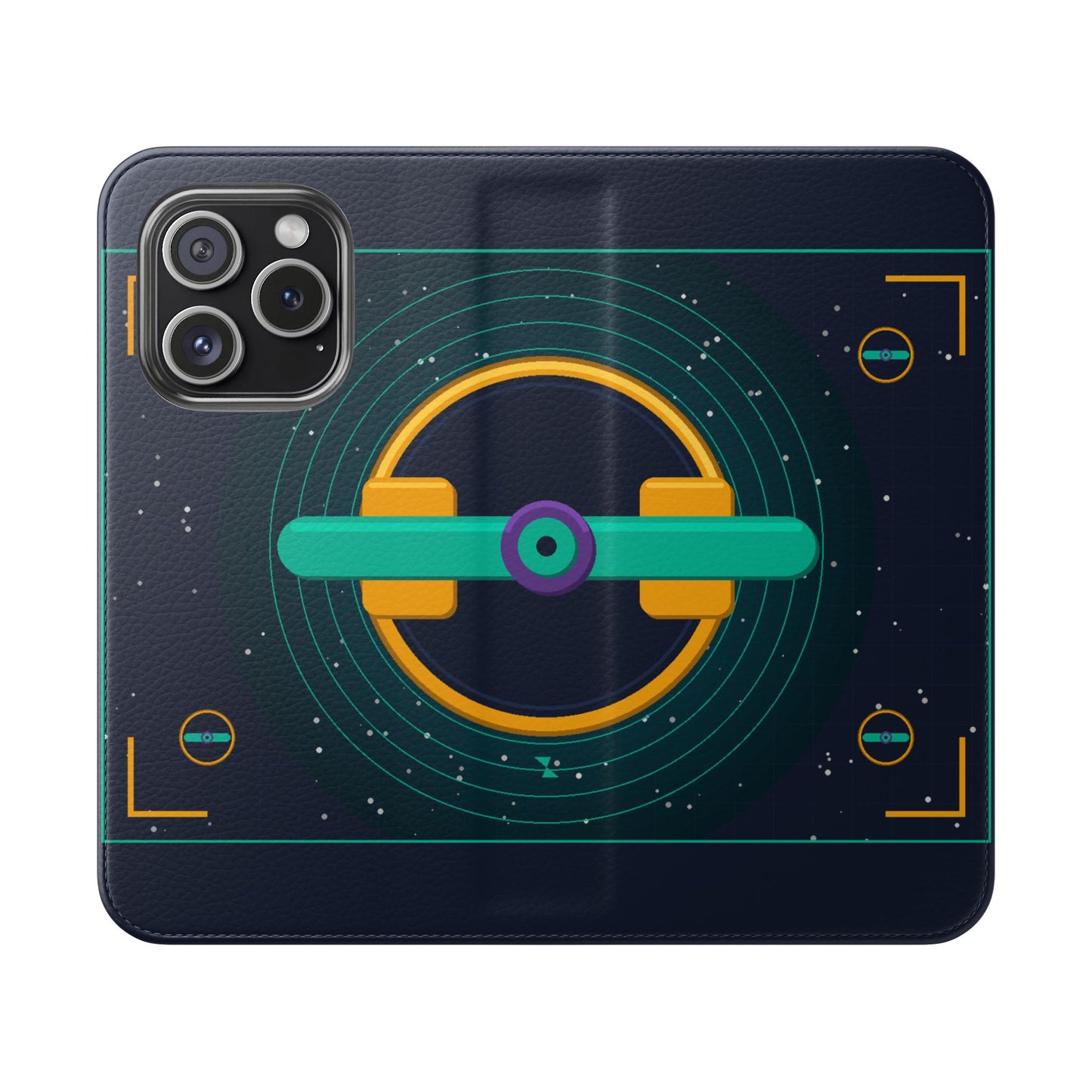 Unboards Cosmic Flip Case — Retro Space Tech Wallet Cover