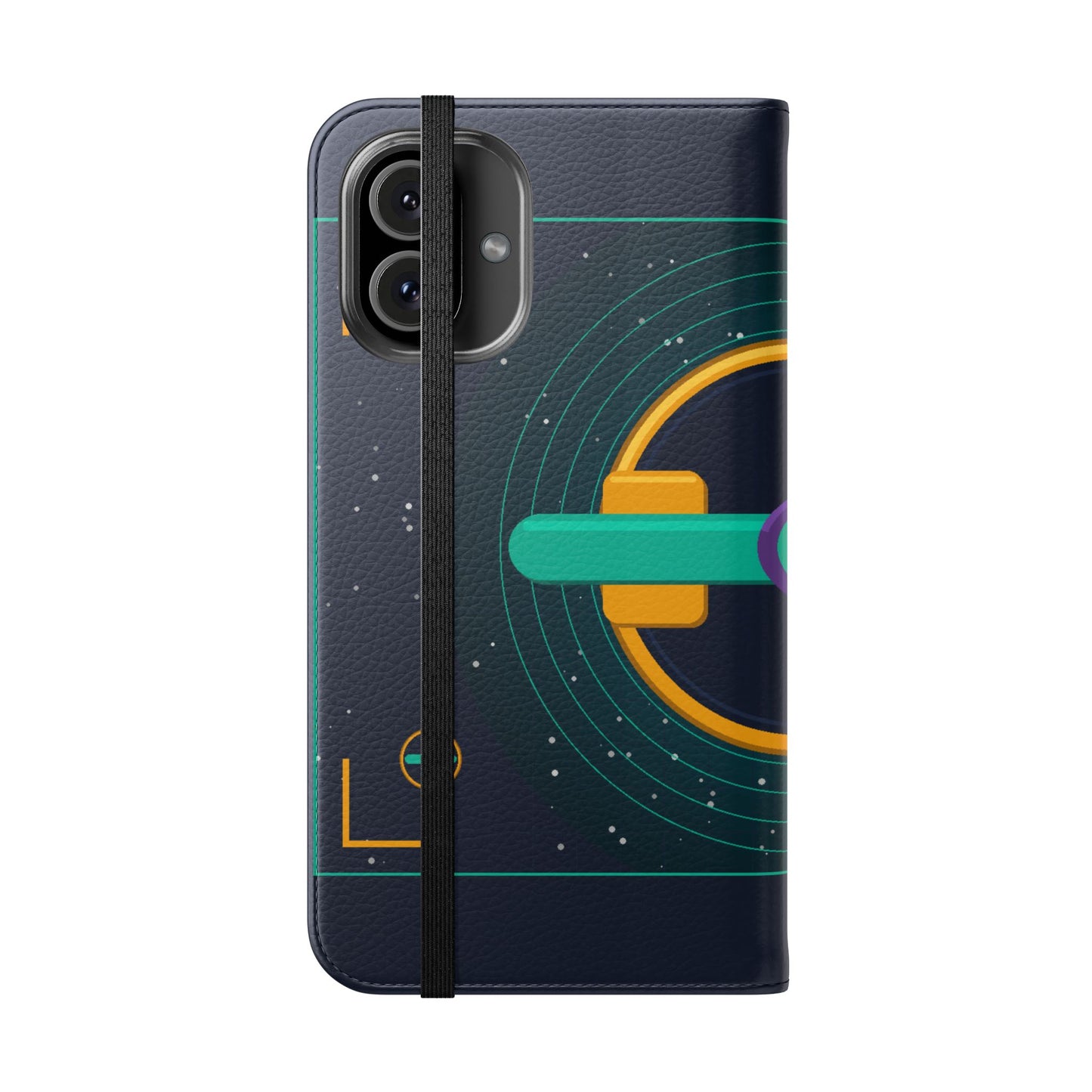 Unboards Cosmic Flip Case — Retro Space Tech Wallet Cover