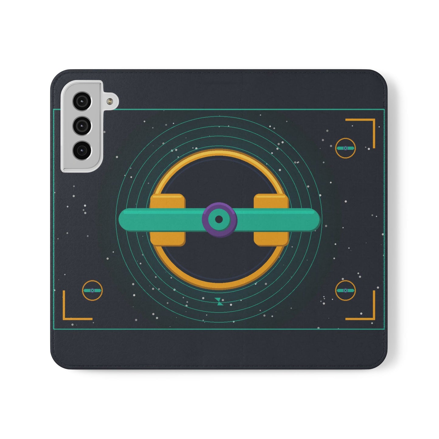 Unboards Cosmic Flip Case — Retro Space Tech Wallet Cover