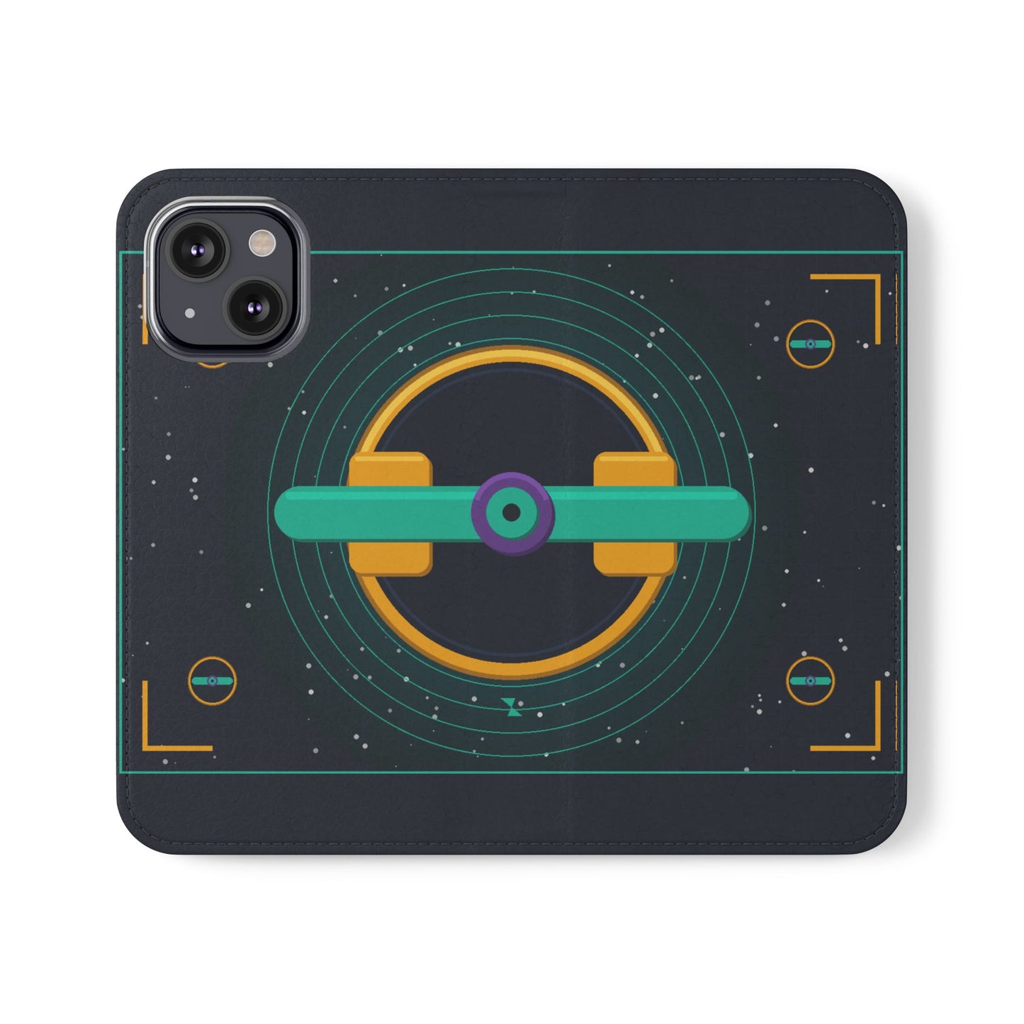 Unboards Cosmic Flip Case — Retro Space Tech Wallet Cover