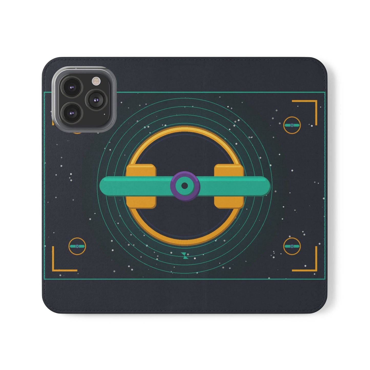 Unboards Cosmic Flip Case — Retro Space Tech Wallet Cover