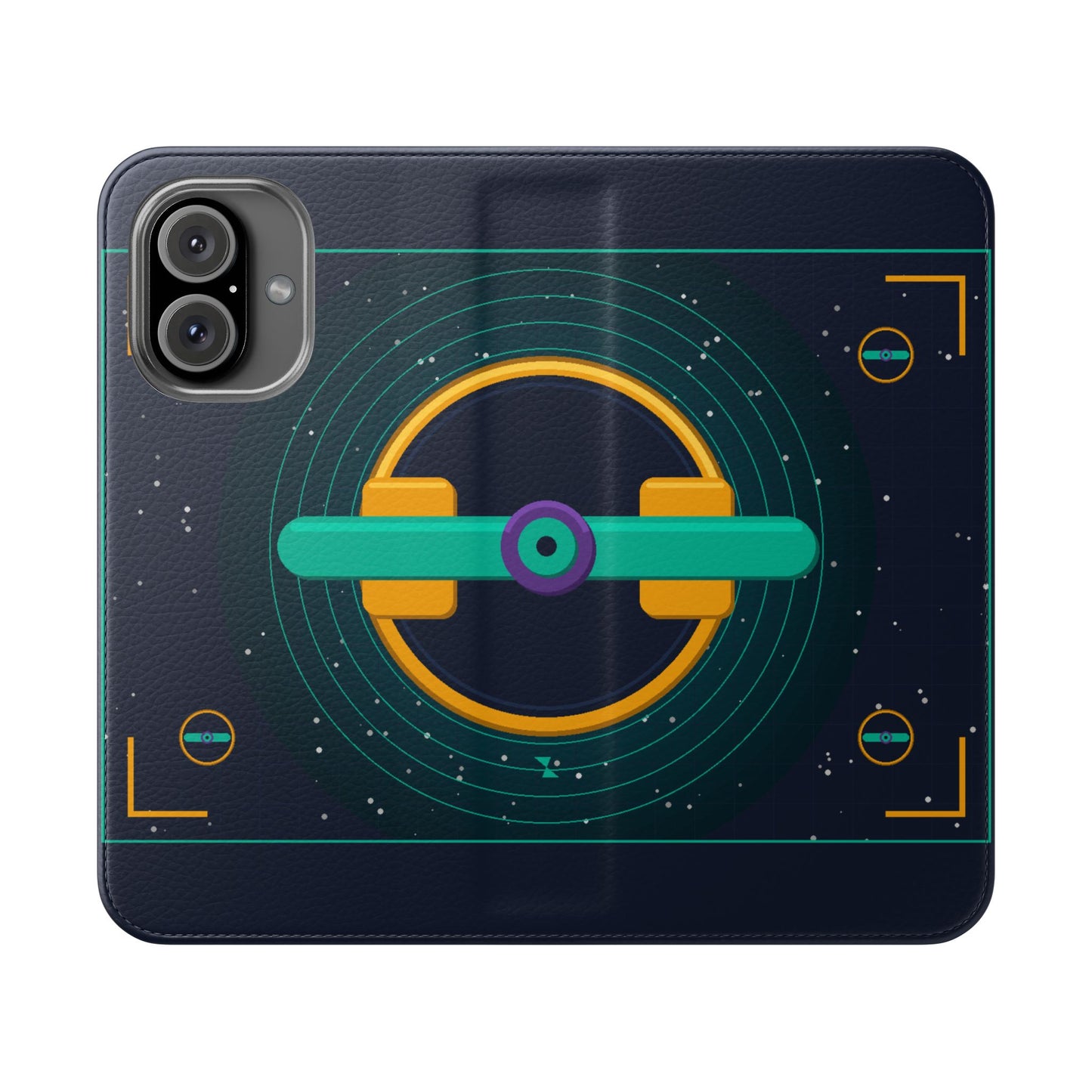 Unboards Cosmic Flip Case — Retro Space Tech Wallet Cover