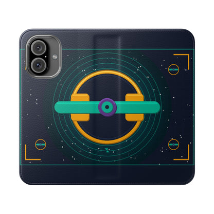 Unboards Cosmic Flip Case — Retro Space Tech Wallet Cover