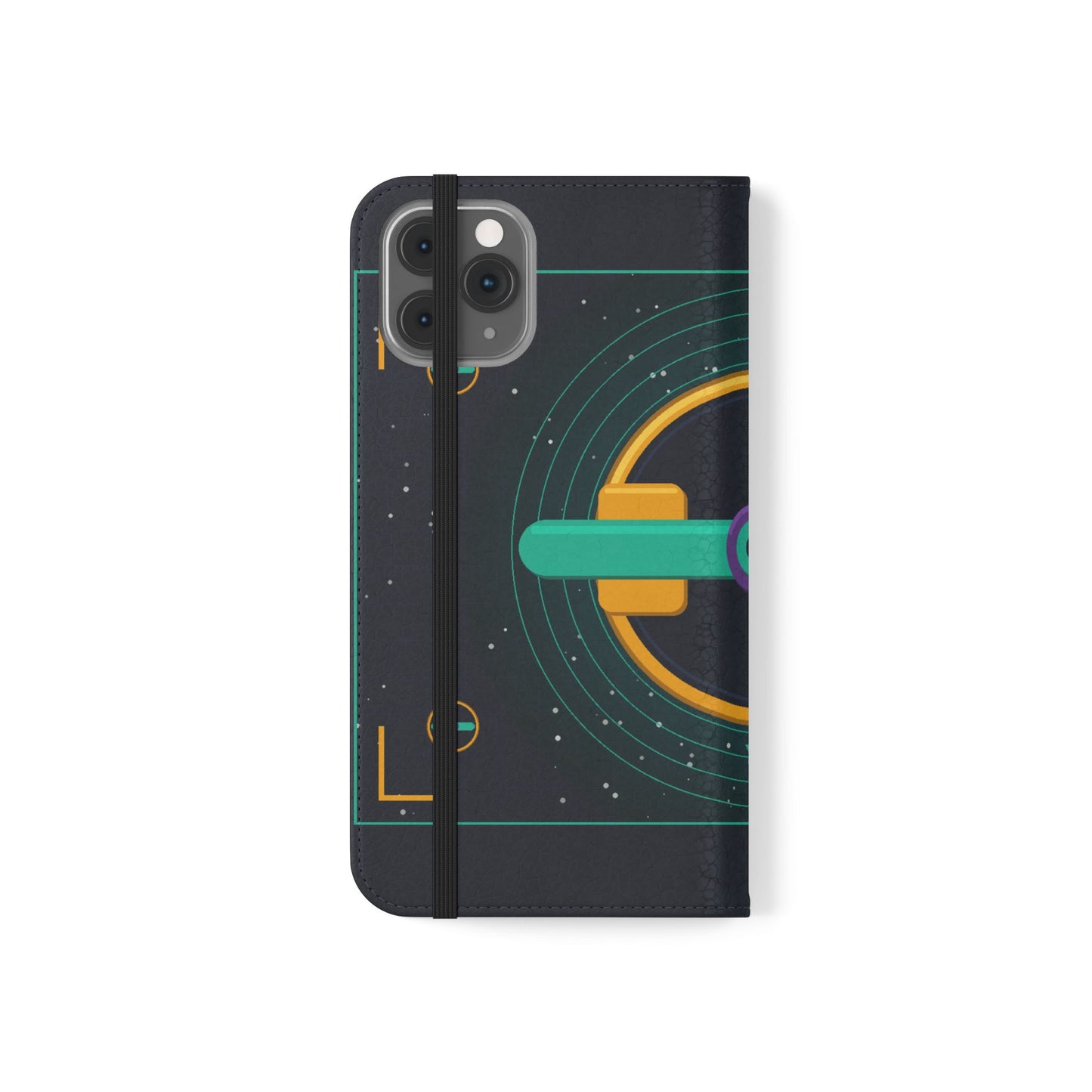 Unboards Cosmic Flip Case — Retro Space Tech Wallet Cover