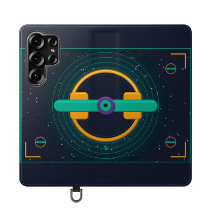 Unboards Cosmic Flip Case — Retro Space Tech Wallet Cover