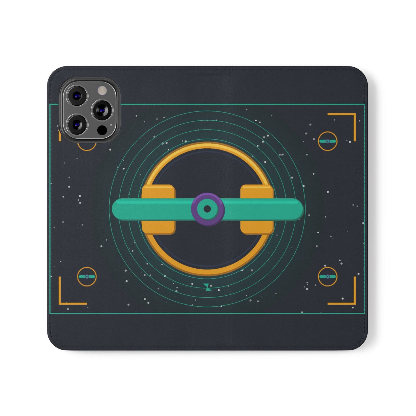 Unboards Cosmic Flip Case — Retro Space Tech Wallet Cover