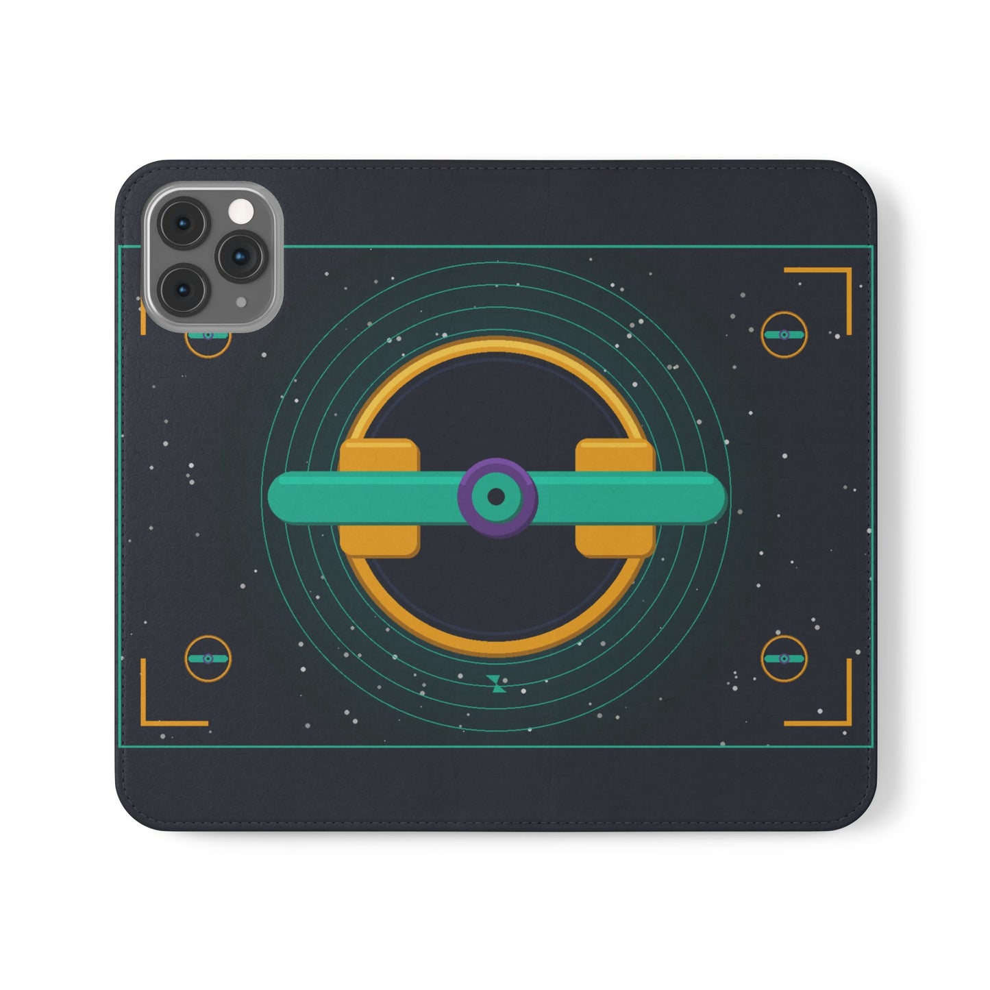 Unboards Cosmic Flip Case — Retro Space Tech Wallet Cover