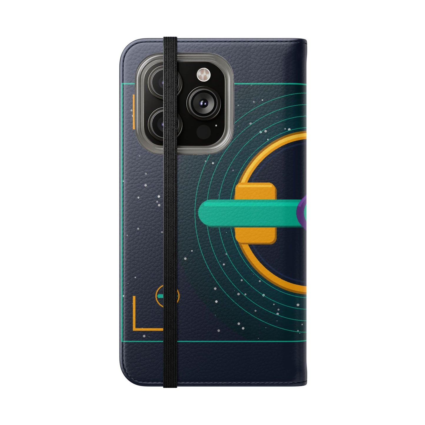 Unboards Cosmic Flip Case — Retro Space Tech Wallet Cover