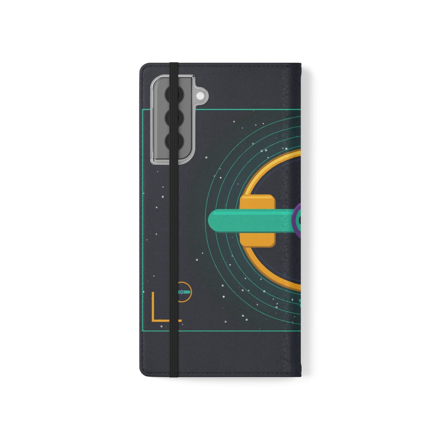 Unboards Cosmic Flip Case — Retro Space Tech Wallet Cover
