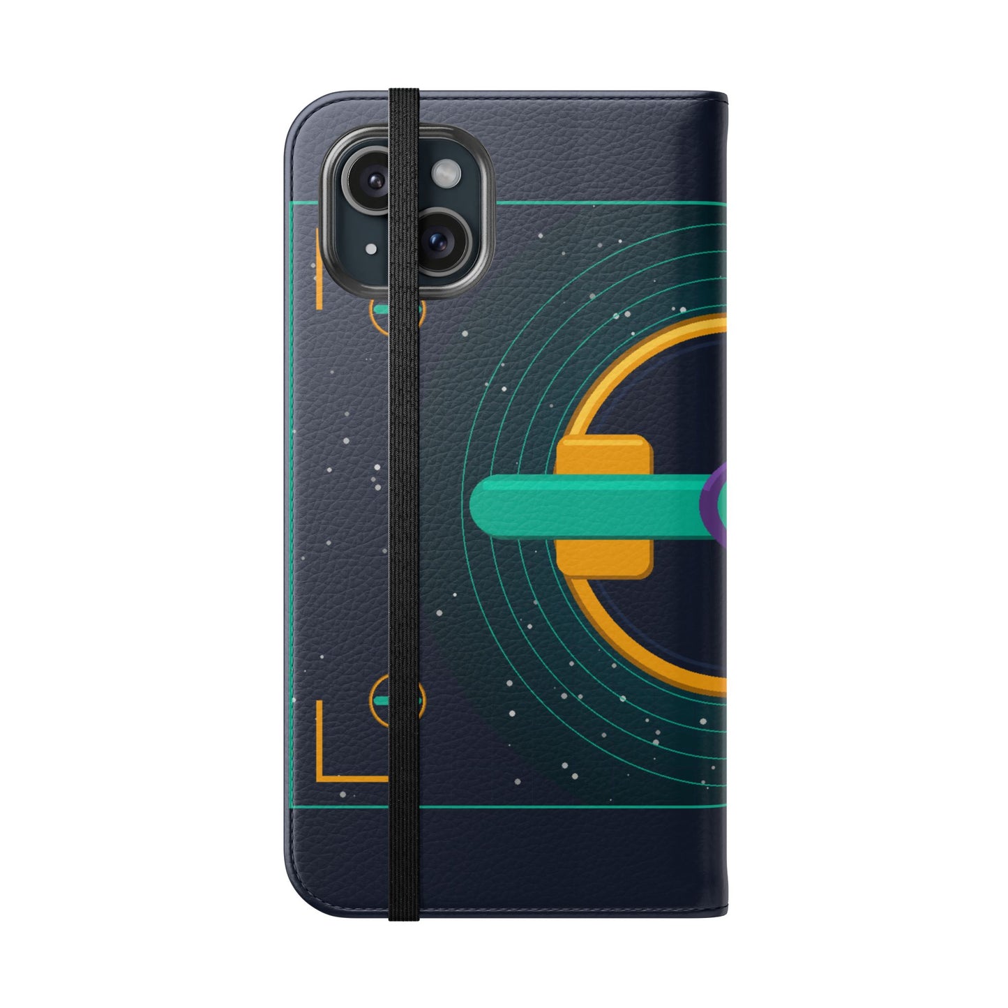 Unboards Cosmic Flip Case — Retro Space Tech Wallet Cover