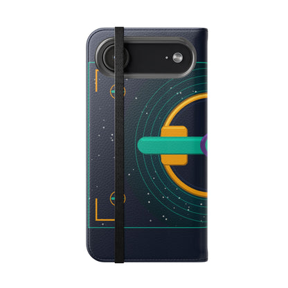Unboards Cosmic Flip Case — Retro Space Tech Wallet Cover