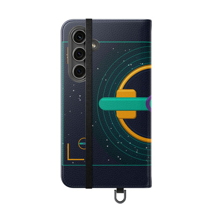 Unboards Cosmic Flip Case — Retro Space Tech Wallet Cover