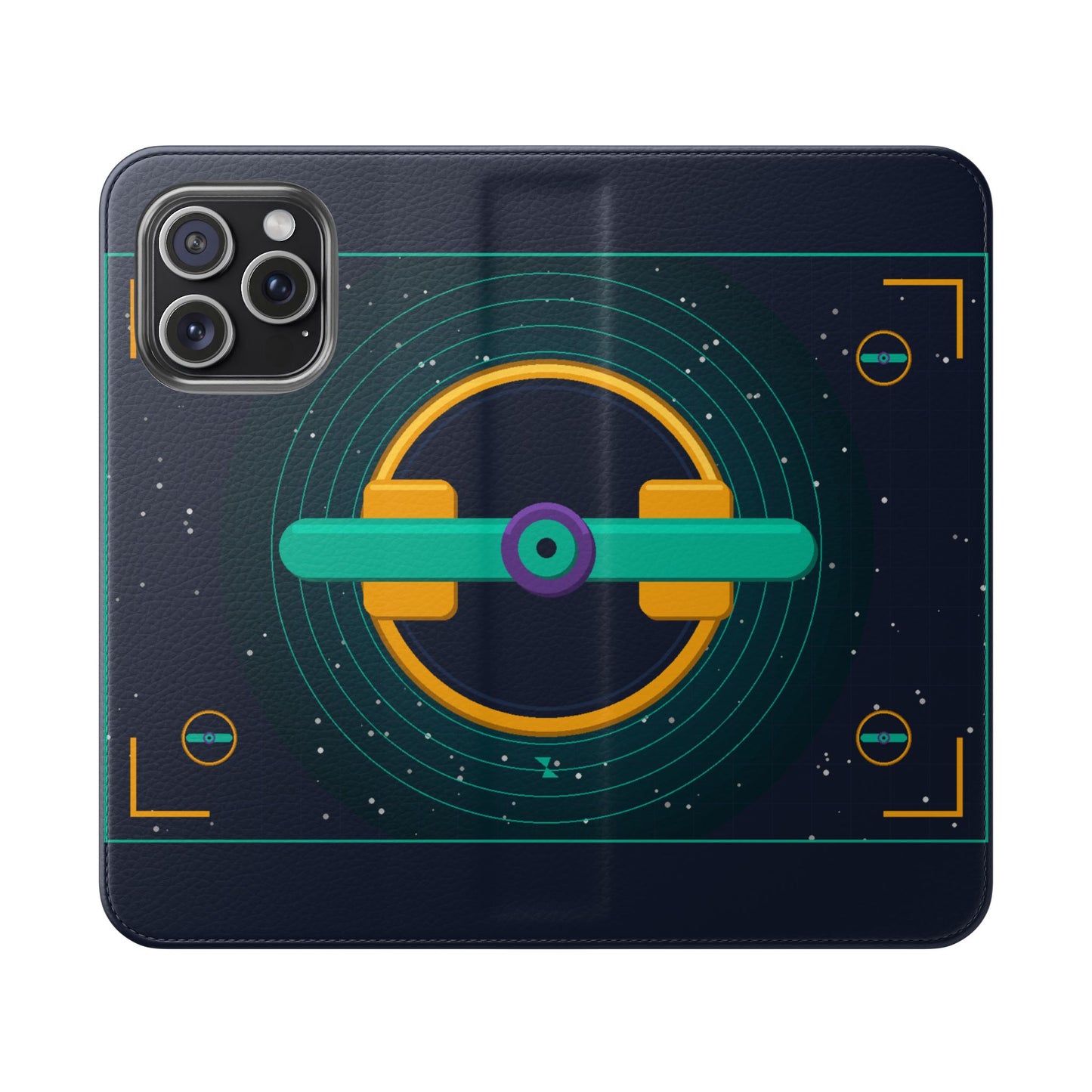 Unboards Cosmic Flip Case — Retro Space Tech Wallet Cover