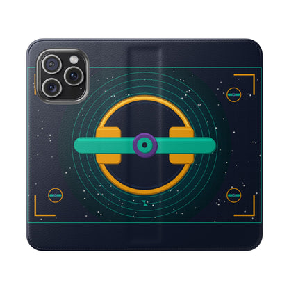 Unboards Cosmic Flip Case — Retro Space Tech Wallet Cover