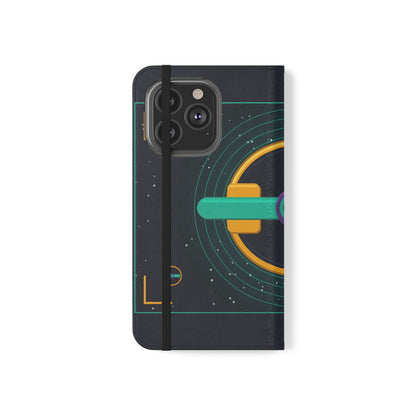Unboards Cosmic Flip Case — Retro Space Tech Wallet Cover