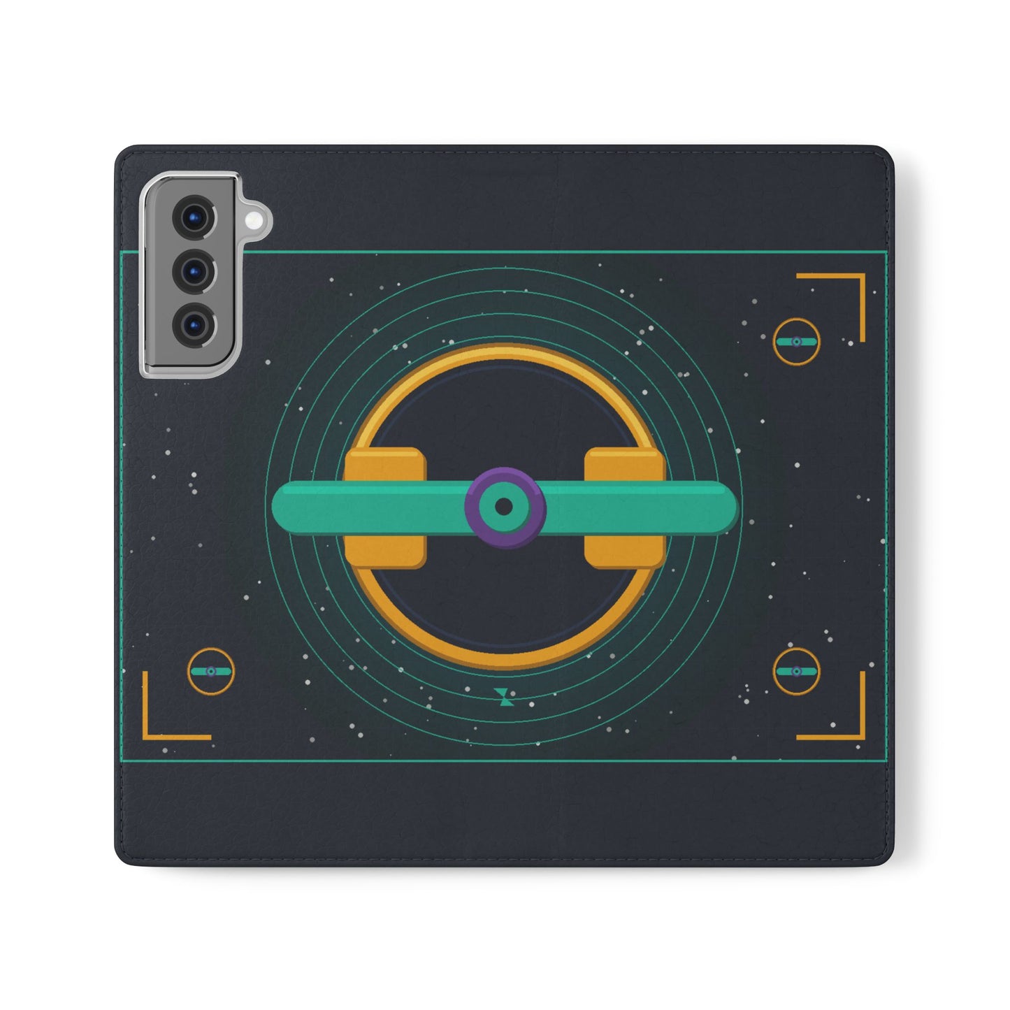 Unboards Cosmic Flip Case — Retro Space Tech Wallet Cover