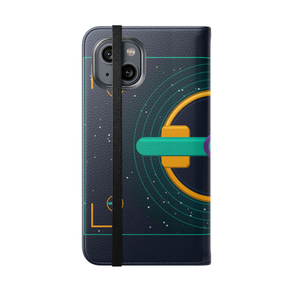 Unboards Cosmic Flip Case — Retro Space Tech Wallet Cover