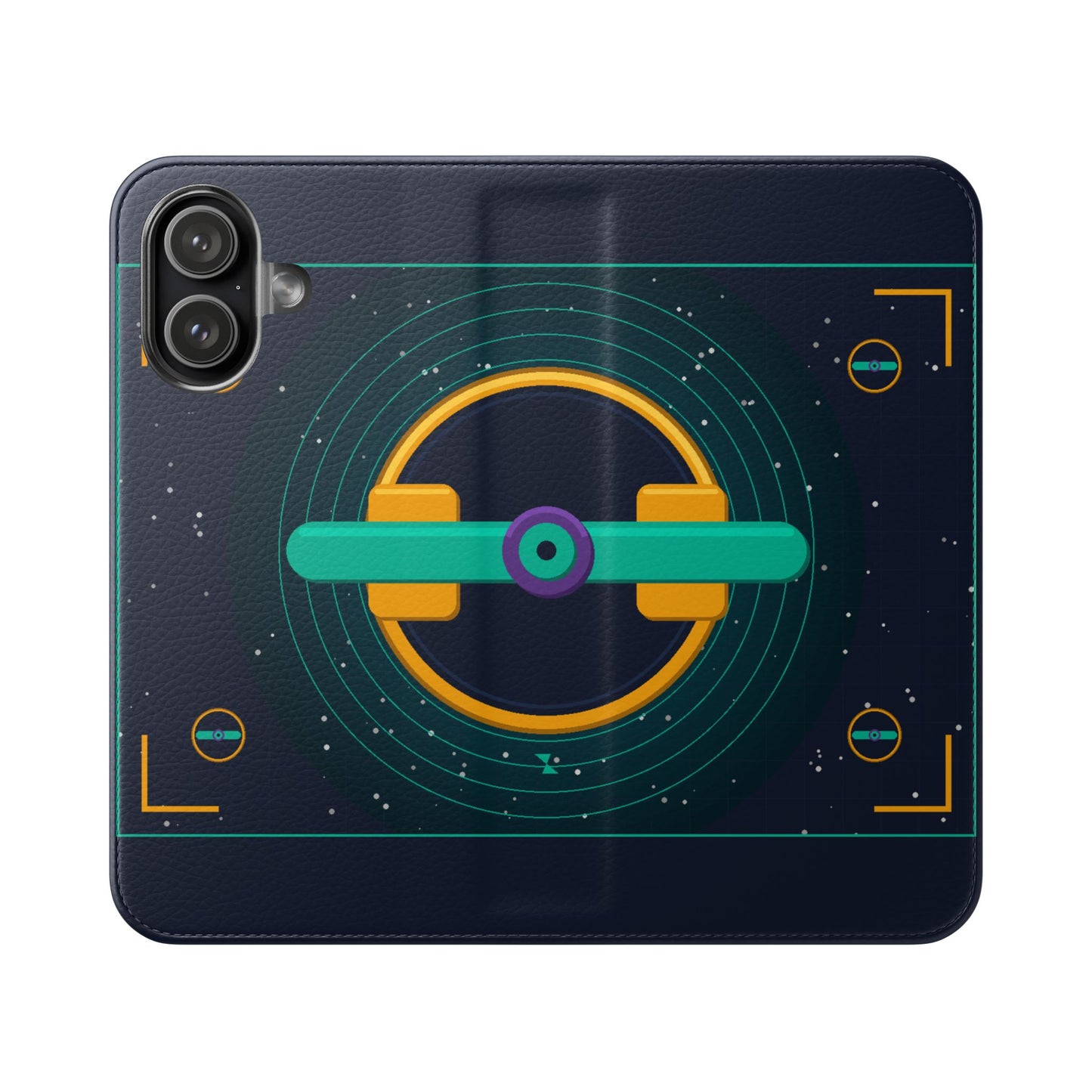 Unboards Cosmic Flip Case — Retro Space Tech Wallet Cover