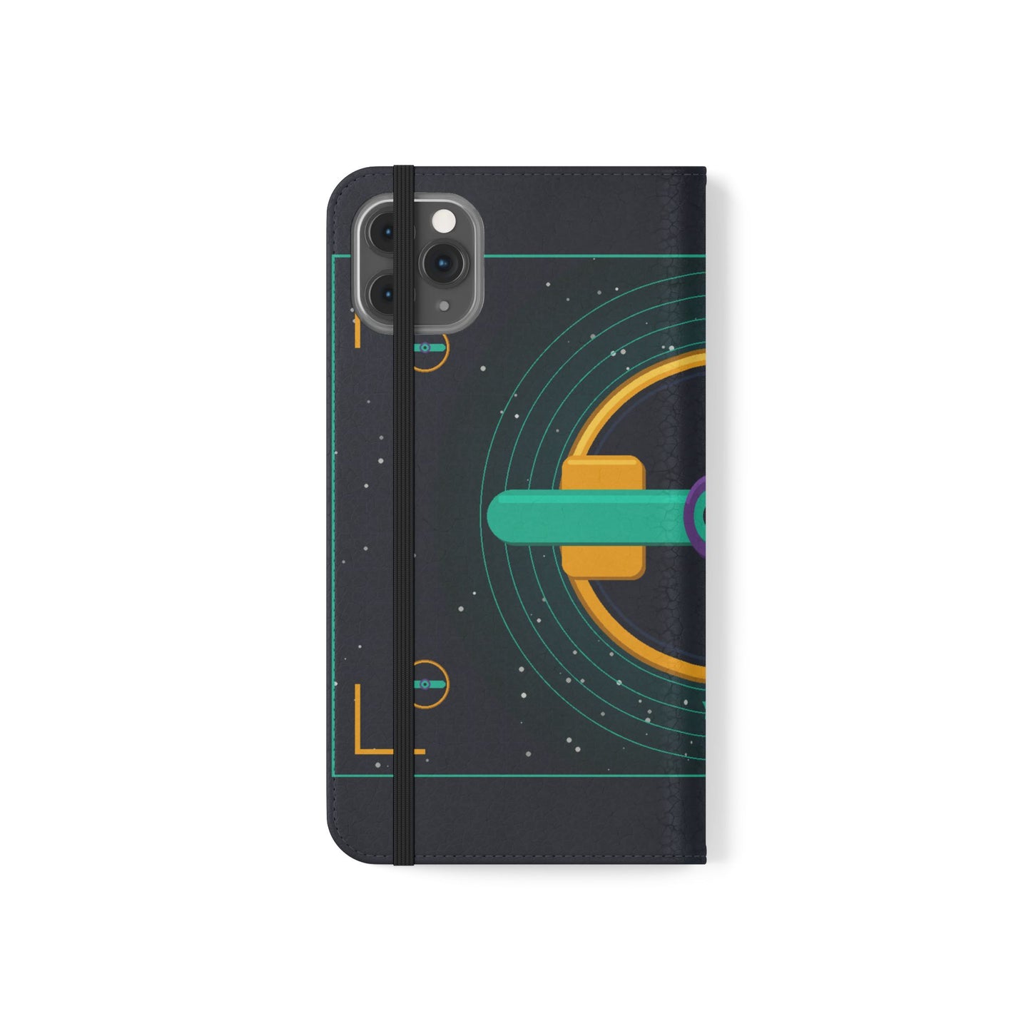Unboards Cosmic Flip Case — Retro Space Tech Wallet Cover