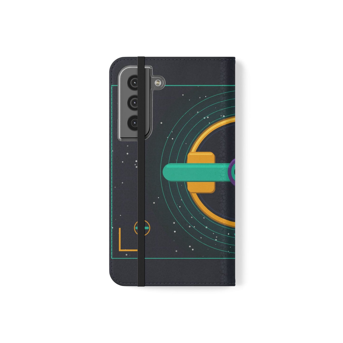 Unboards Cosmic Flip Case — Retro Space Tech Wallet Cover