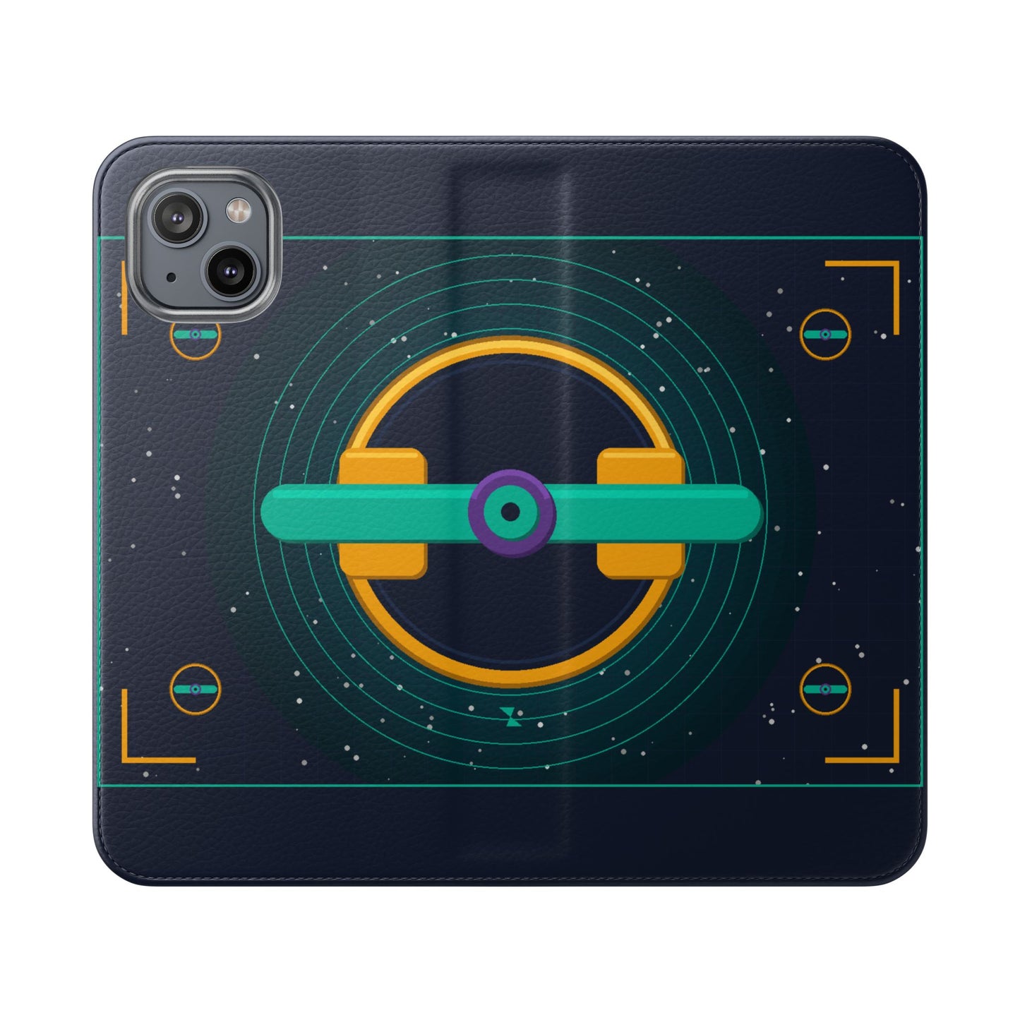 Unboards Cosmic Flip Case — Retro Space Tech Wallet Cover