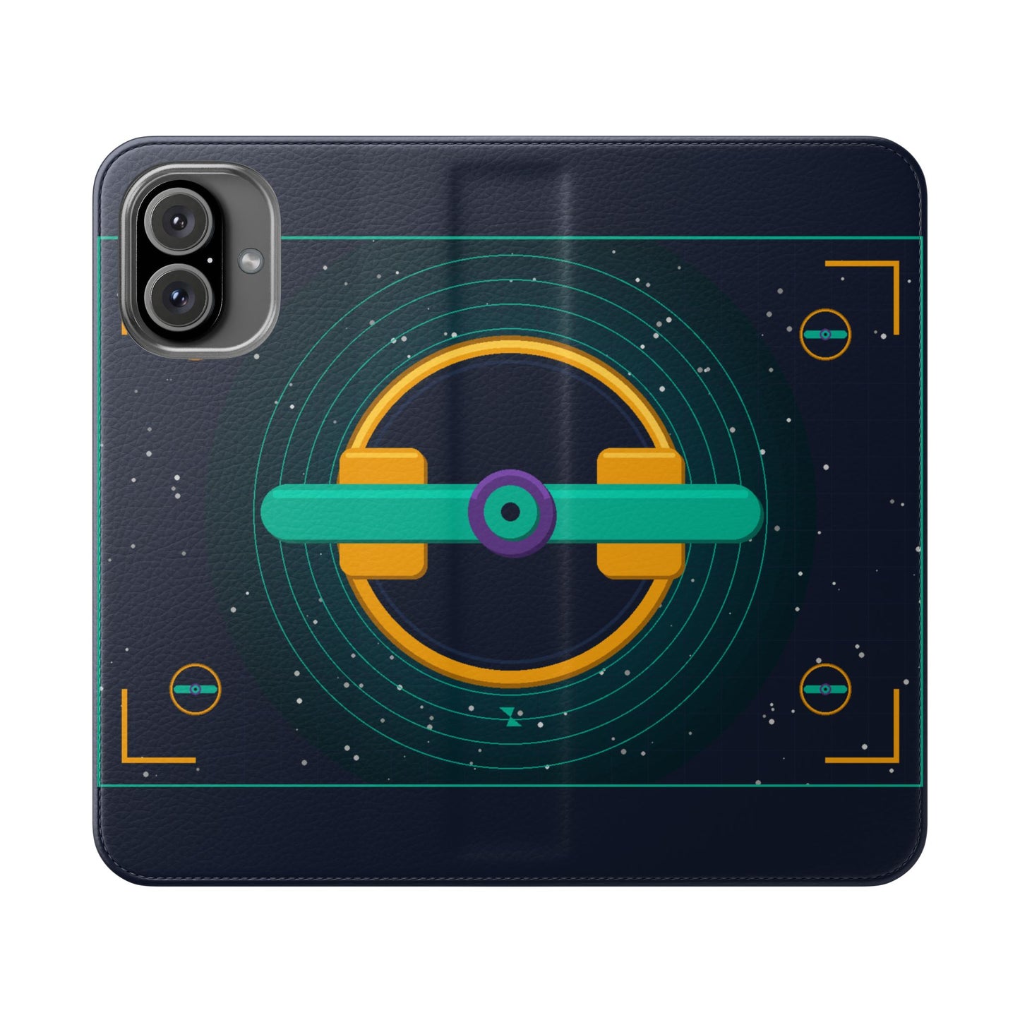 Unboards Cosmic Flip Case — Retro Space Tech Wallet Cover