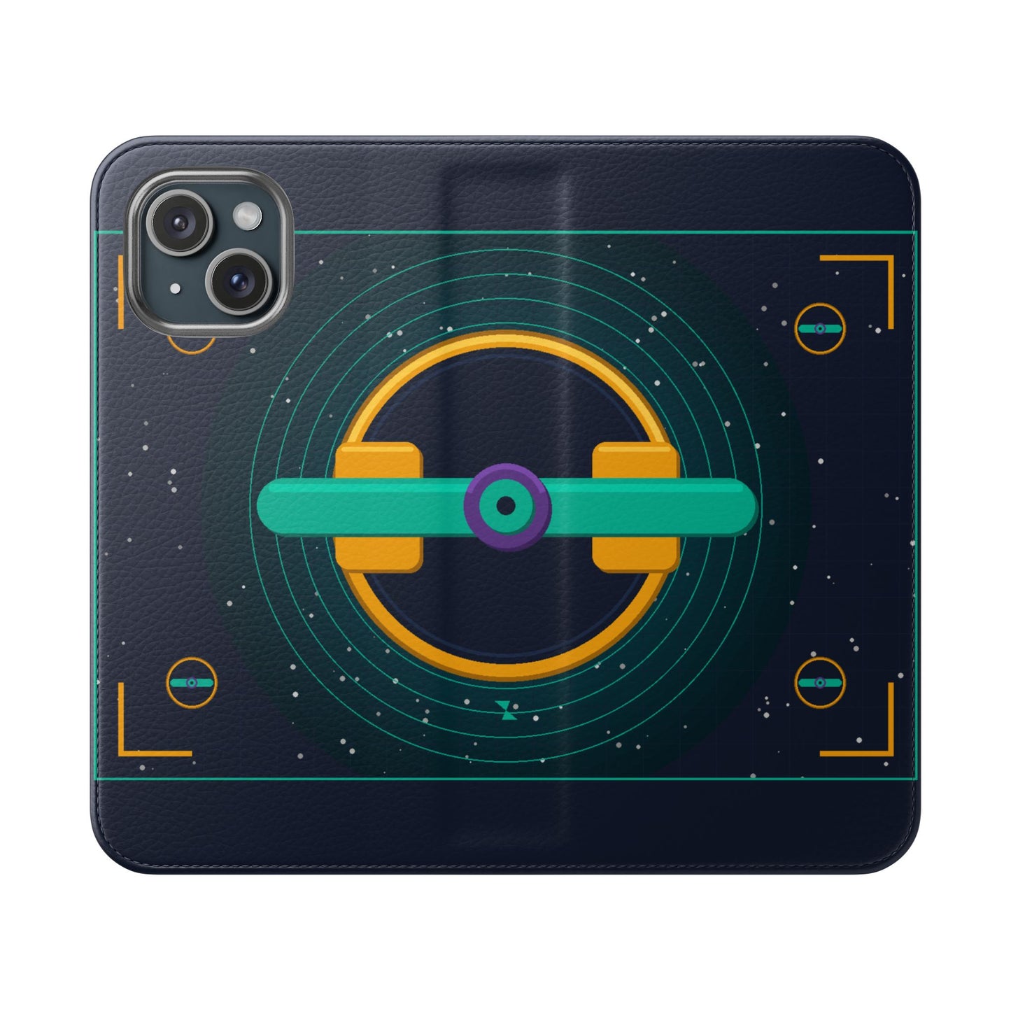 Unboards Cosmic Flip Case — Retro Space Tech Wallet Cover