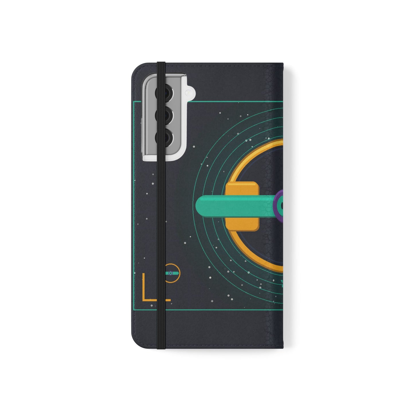 Unboards Cosmic Flip Case — Retro Space Tech Wallet Cover