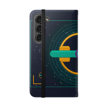 Unboards Cosmic Flip Case — Retro Space Tech Wallet Cover
