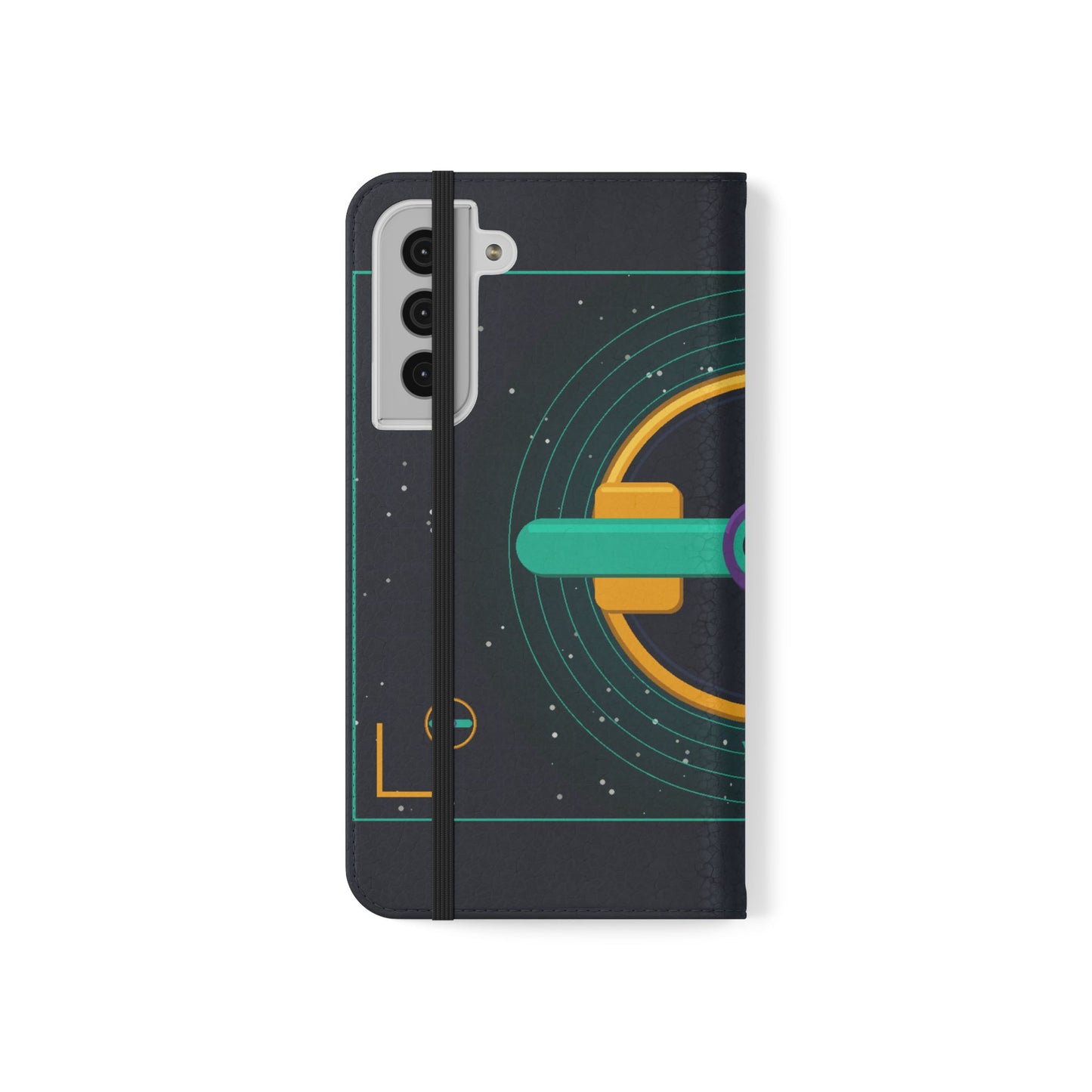 Unboards Cosmic Flip Case — Retro Space Tech Wallet Cover