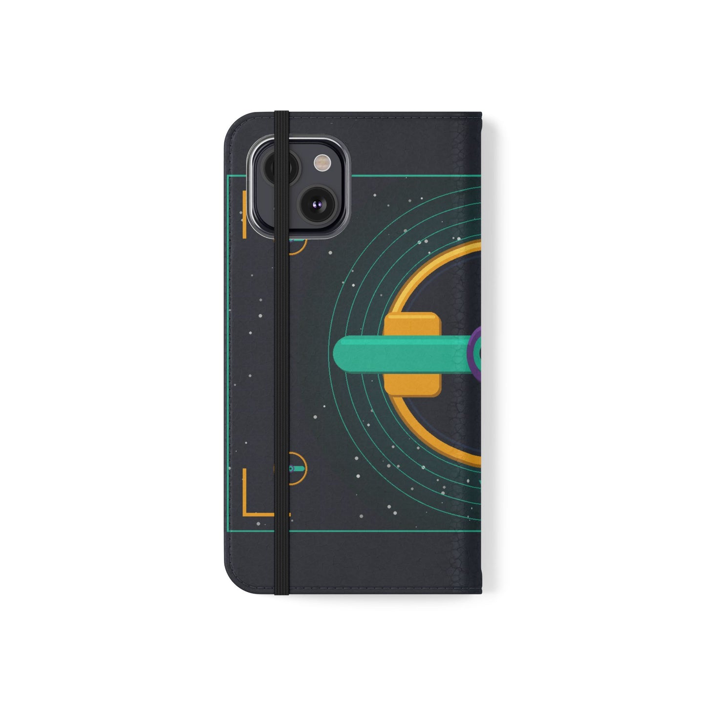 Unboards Cosmic Flip Case — Retro Space Tech Wallet Cover