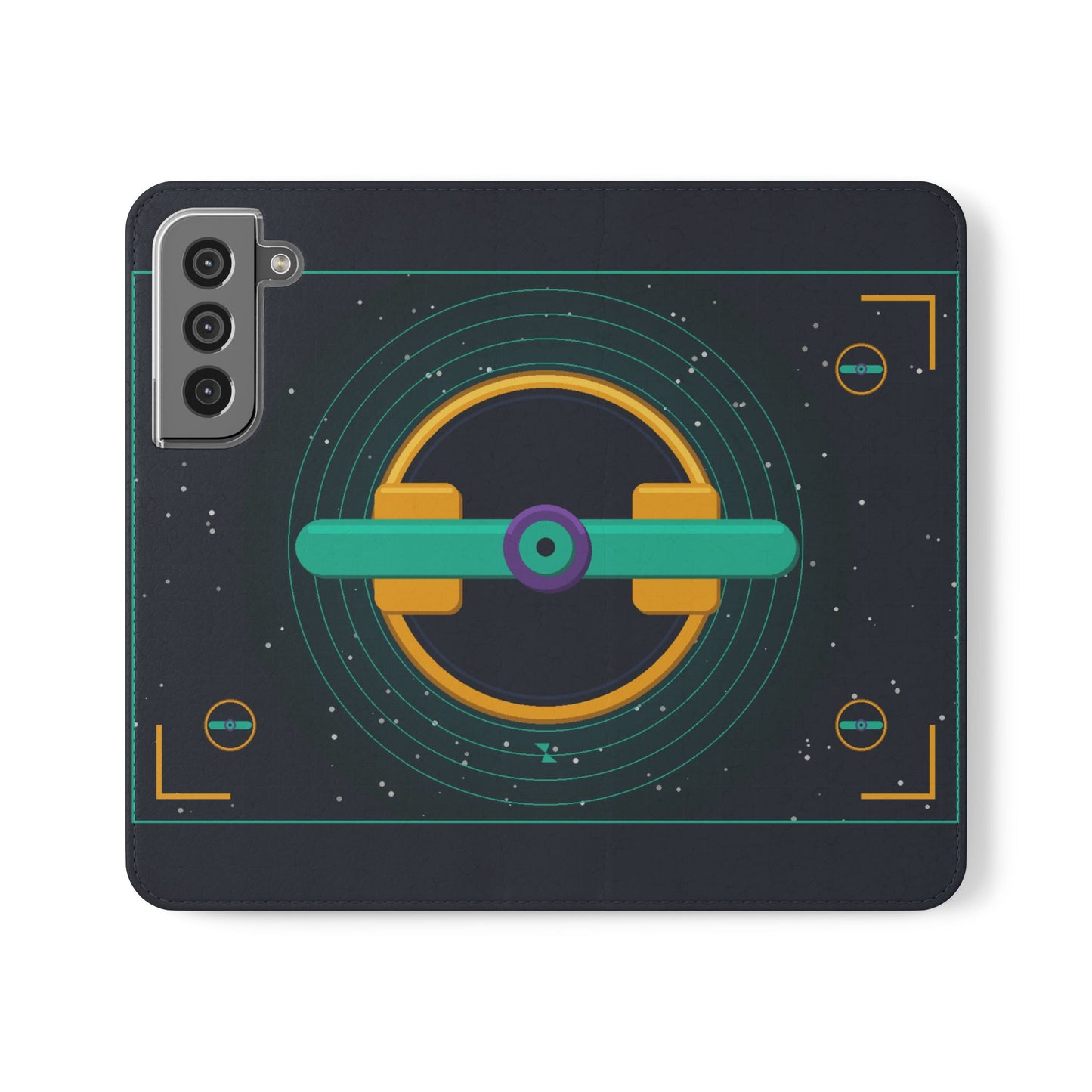 Unboards Cosmic Flip Case — Retro Space Tech Wallet Cover