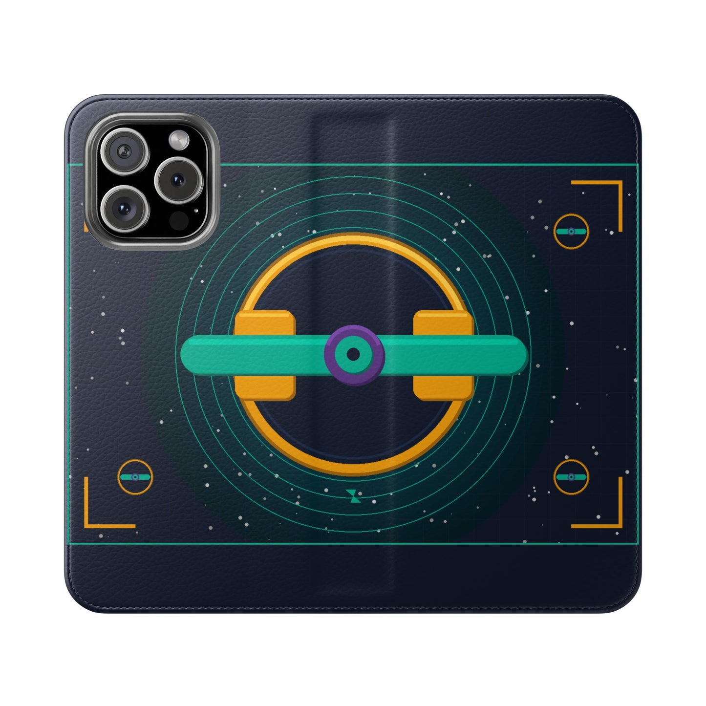 Unboards Cosmic Flip Case — Retro Space Tech Wallet Cover
