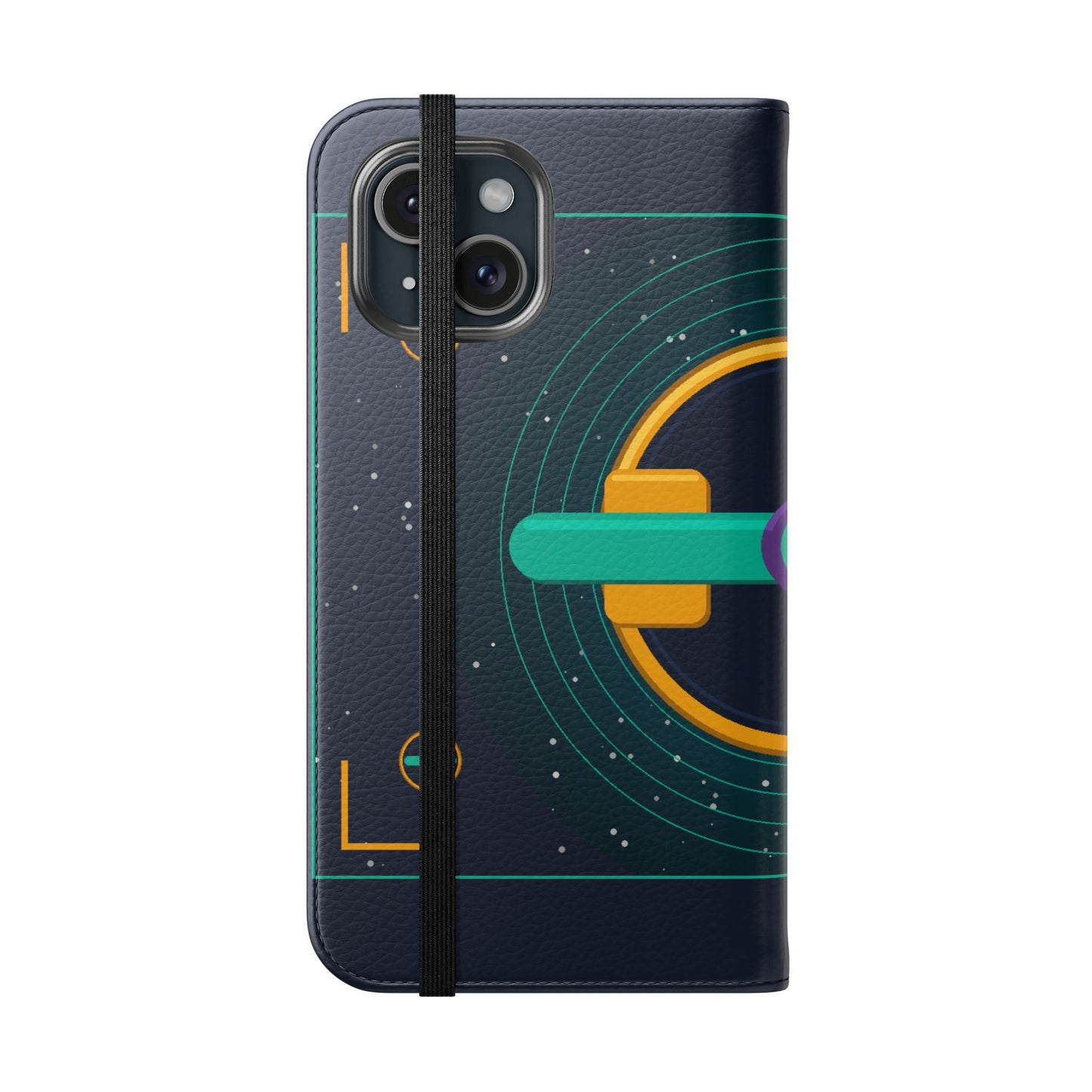 Unboards Cosmic Flip Case — Retro Space Tech Wallet Cover
