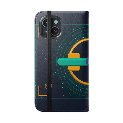 Unboards Cosmic Flip Case — Retro Space Tech Wallet Cover