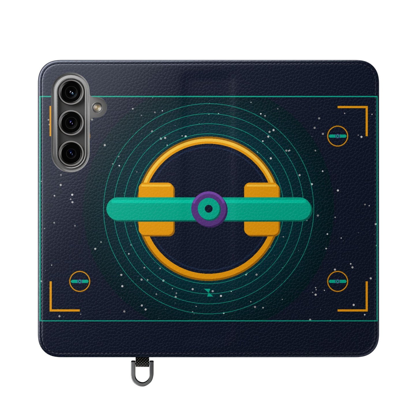 Unboards Cosmic Flip Case — Retro Space Tech Wallet Cover