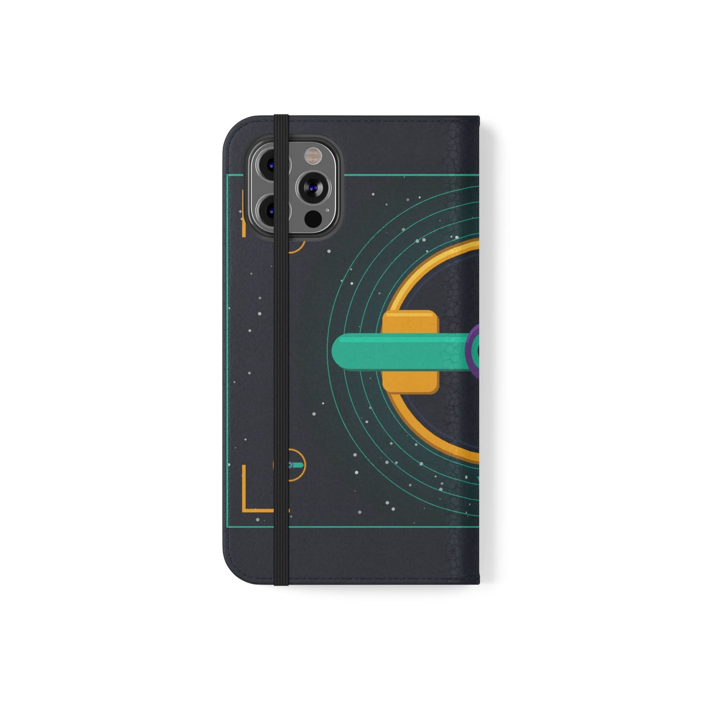 Unboards Cosmic Flip Case — Retro Space Tech Wallet Cover