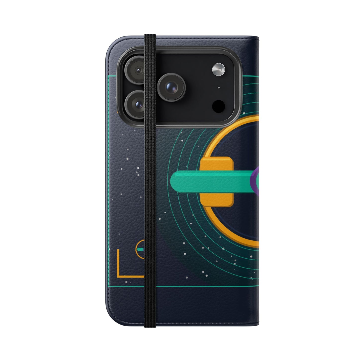 Unboards Cosmic Flip Case — Retro Space Tech Wallet Cover