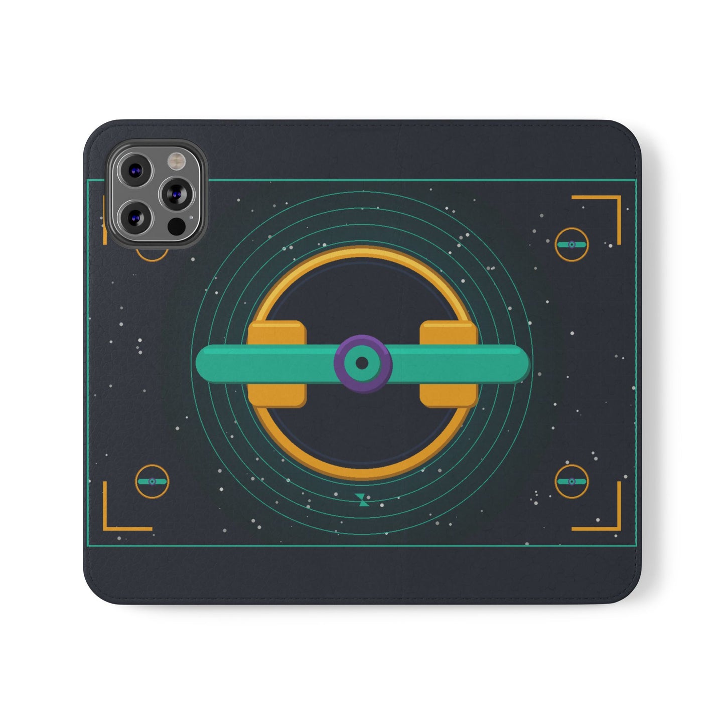 Unboards Cosmic Flip Case — Retro Space Tech Wallet Cover