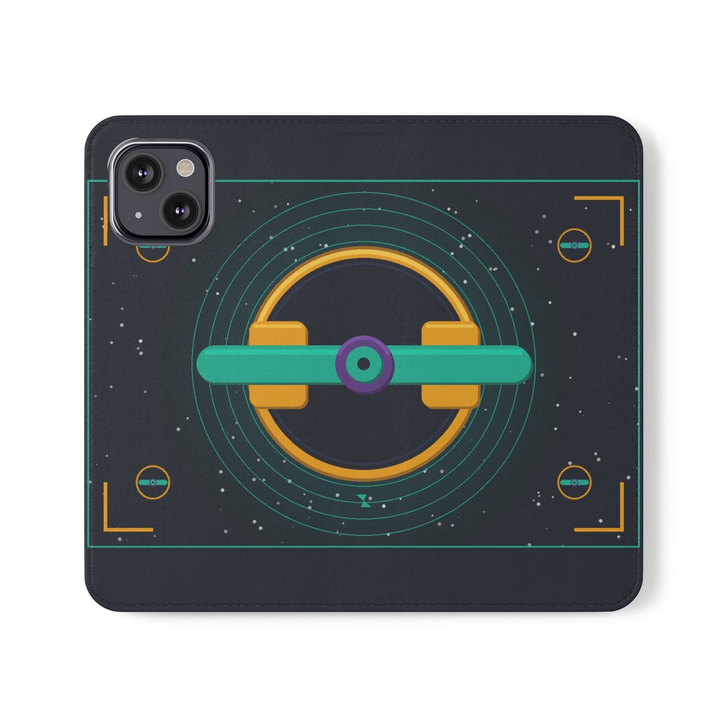 Unboards Cosmic Flip Case — Retro Space Tech Wallet Cover
