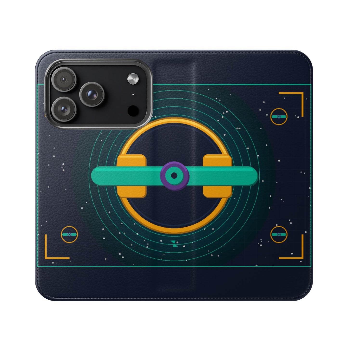 Unboards Cosmic Flip Case — Retro Space Tech Wallet Cover