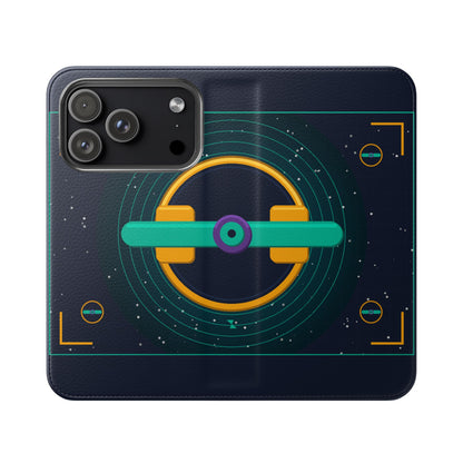 Unboards Cosmic Flip Case — Retro Space Tech Wallet Cover