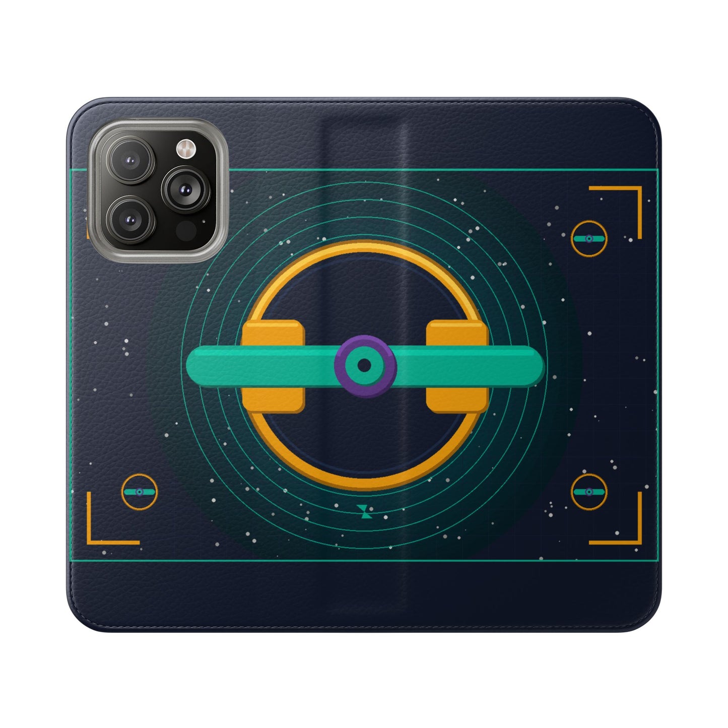 Unboards Cosmic Flip Case — Retro Space Tech Wallet Cover