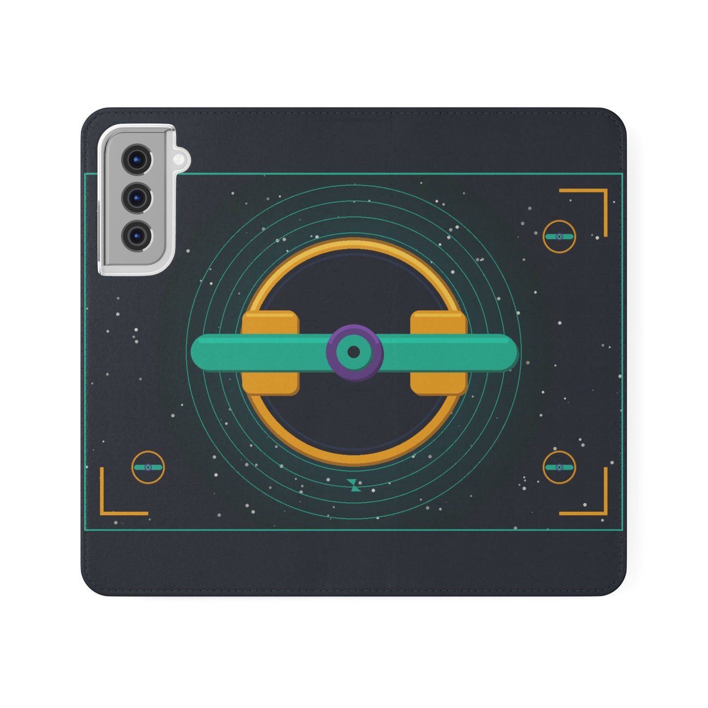 Unboards Cosmic Flip Case — Retro Space Tech Wallet Cover