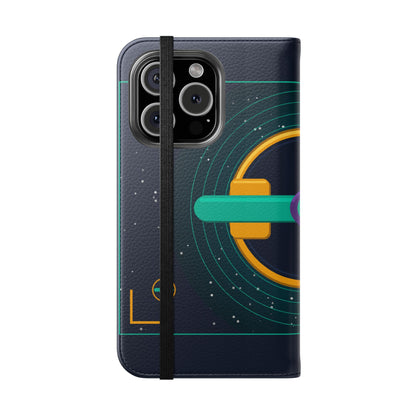 Unboards Cosmic Flip Case — Retro Space Tech Wallet Cover