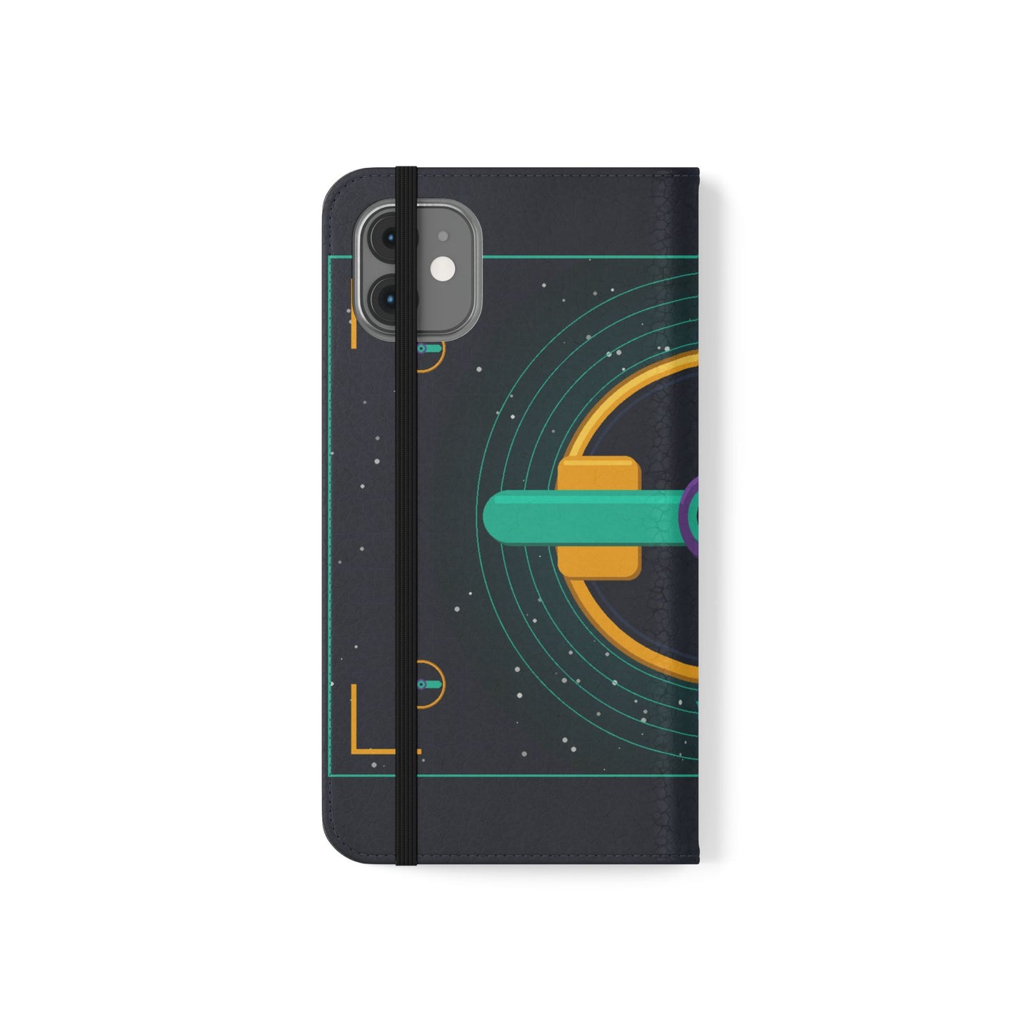 Unboards Cosmic Flip Case — Retro Space Tech Wallet Cover