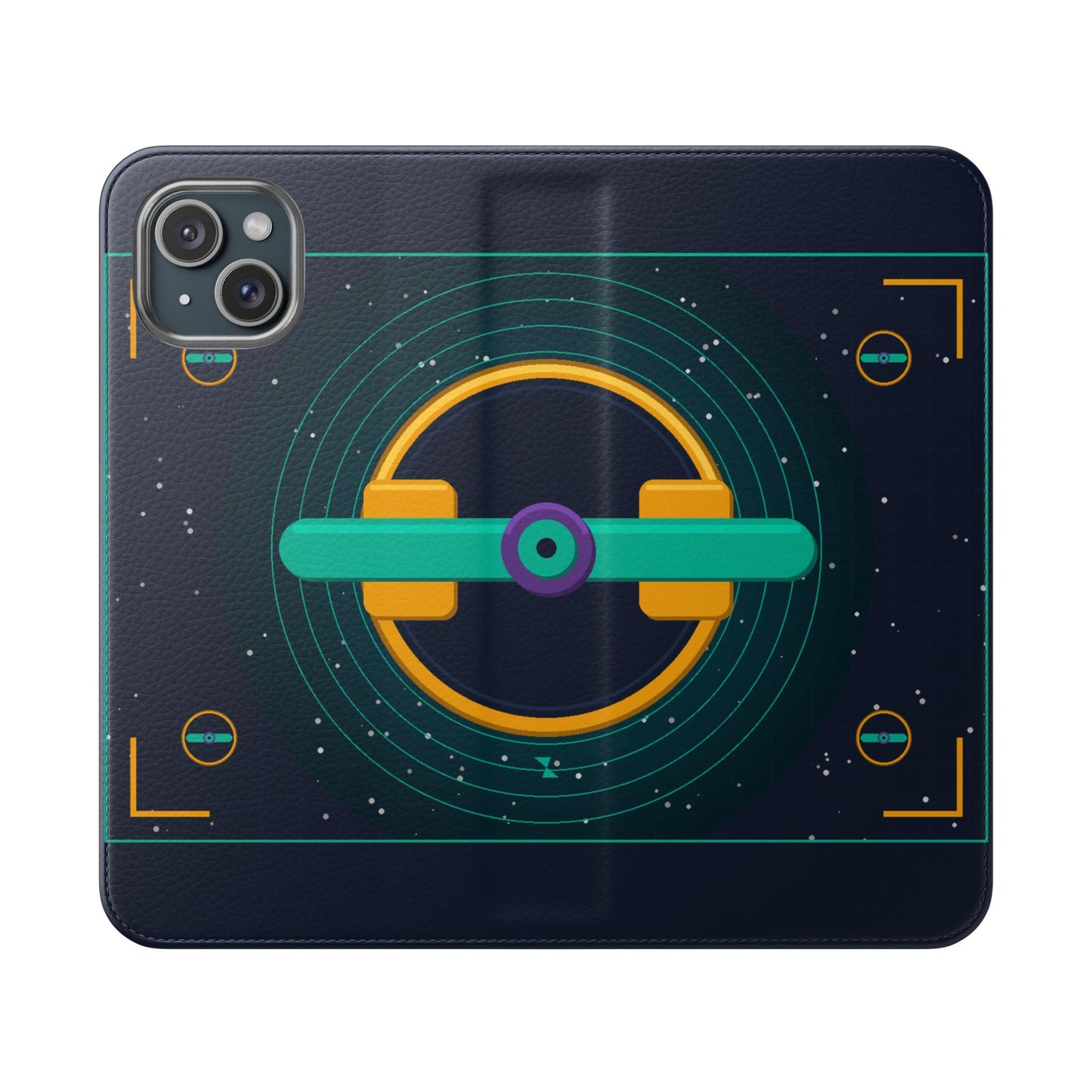 Unboards Cosmic Flip Case — Retro Space Tech Wallet Cover