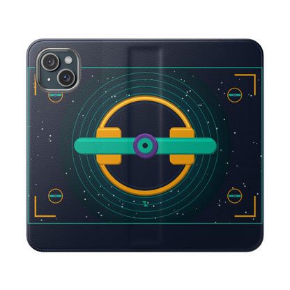 Unboards Cosmic Flip Case — Retro Space Tech Wallet Cover
