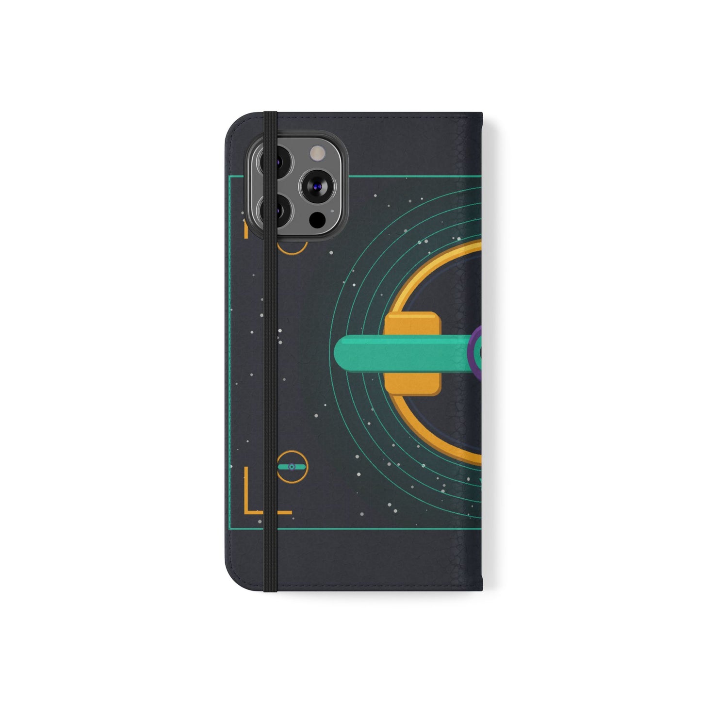 Unboards Cosmic Flip Case — Retro Space Tech Wallet Cover