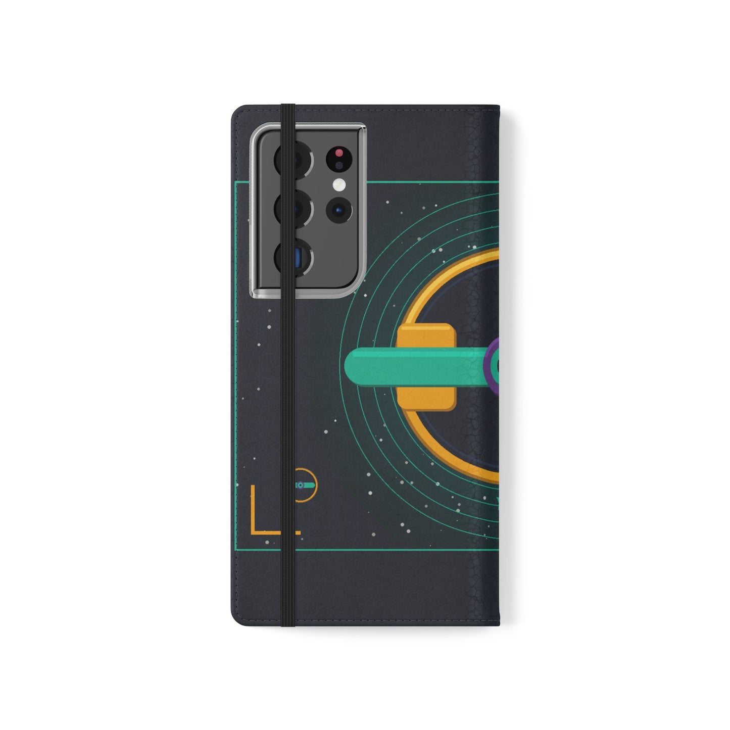 Unboards Cosmic Flip Case — Retro Space Tech Wallet Cover
